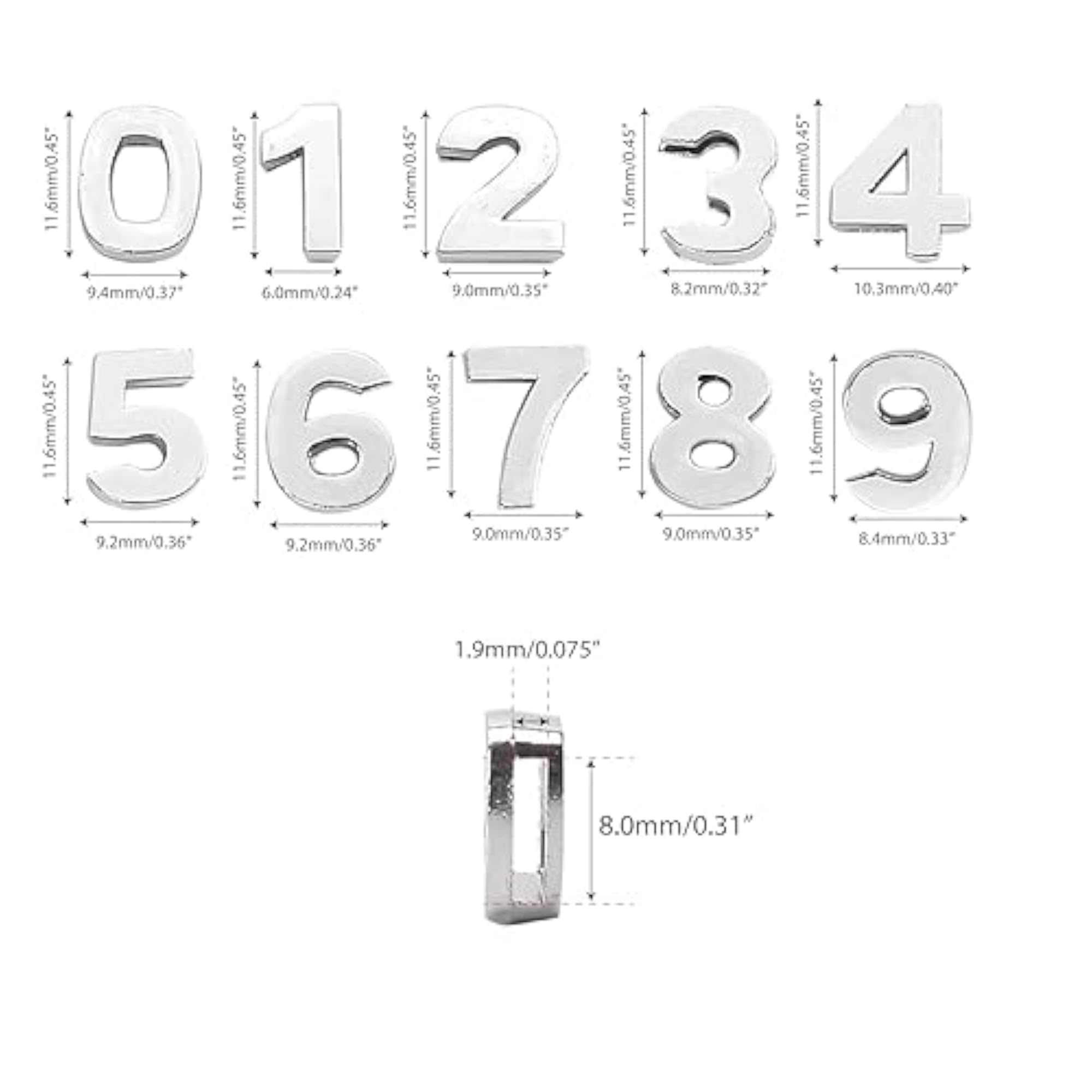 100PCS/lot Number Slide Charms for DIY Jewellery Making